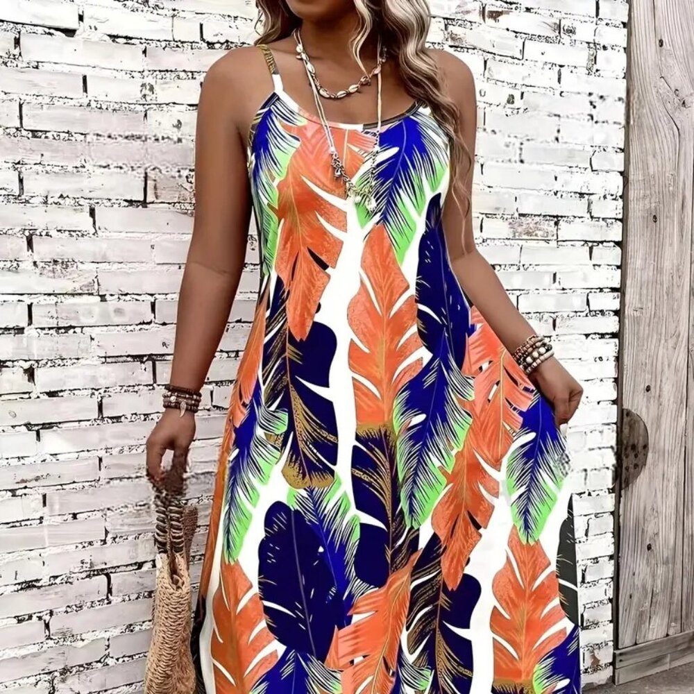 Women Plus Size Vibrant Print Vacation Summer Holiday Beach Maxi Dress 14W -20W